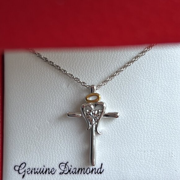 NIB Miracles Sterling Silver Cross with Heart & Halo Pendant on 18" Silver Chain - Picture 8 of 11